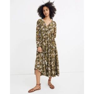 Madewell Cinch-Waist Tiered Midi Dress in Wildblooms